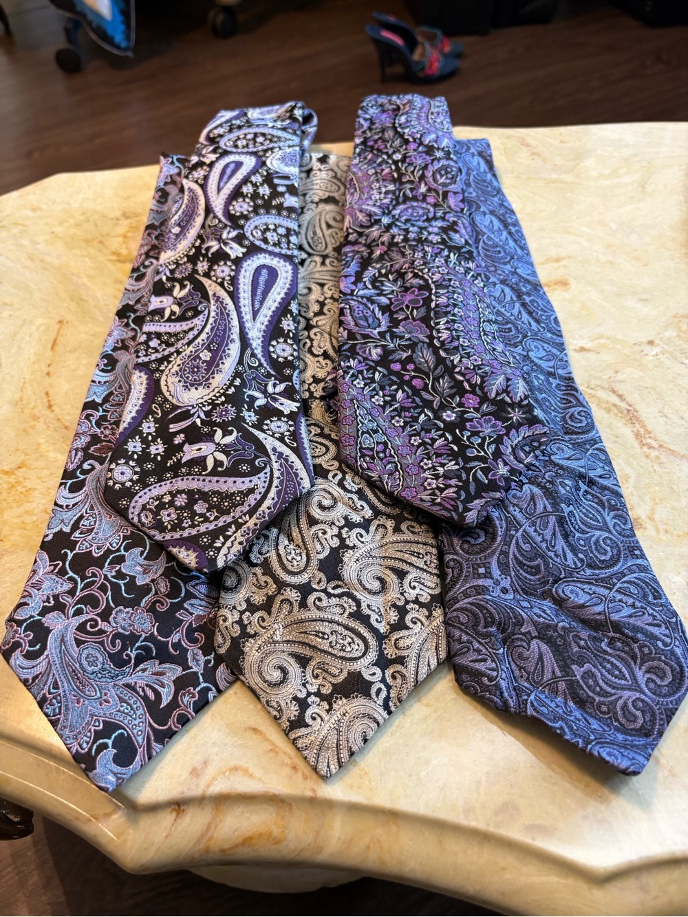 Polifroni Paisley Pattern Silk-Feel Men's Tie - Black and Purple